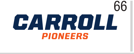 Carroll Pioneers wordmark, blue variant, cell 66