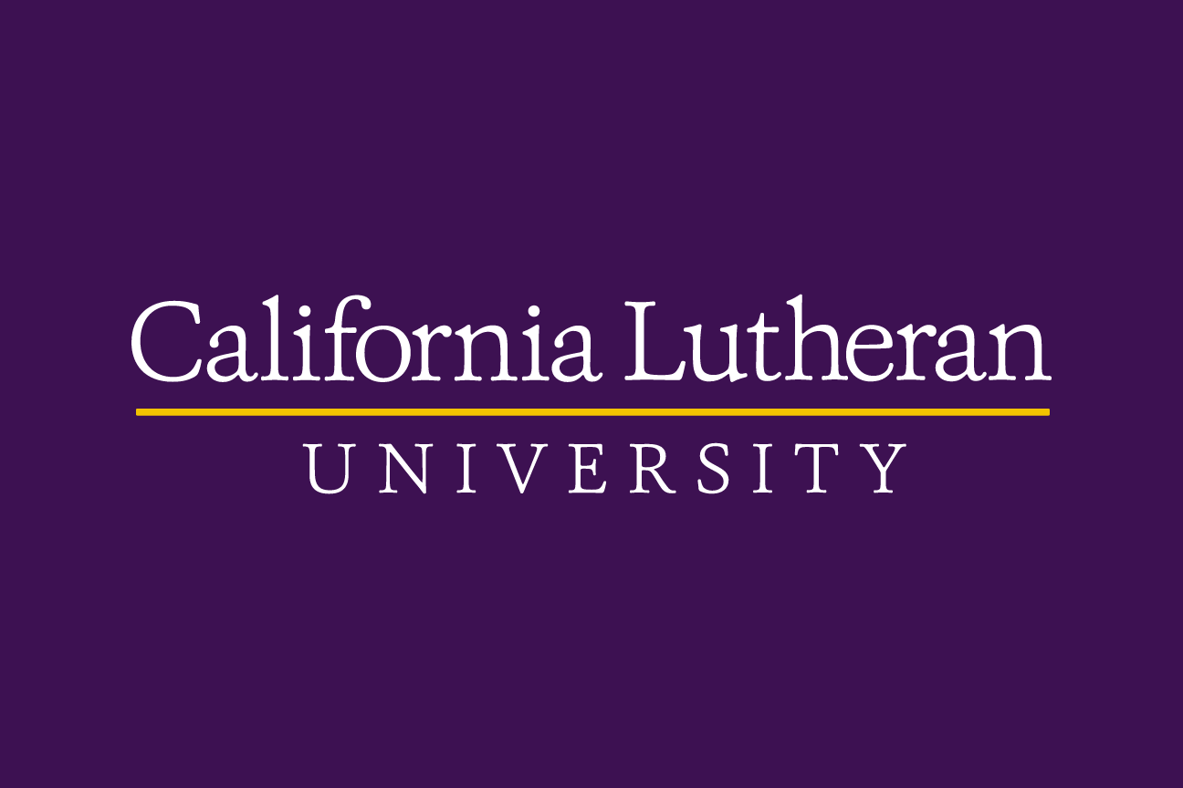 California Lutheran University wordmark, white/yellow on purple variant, cell 2