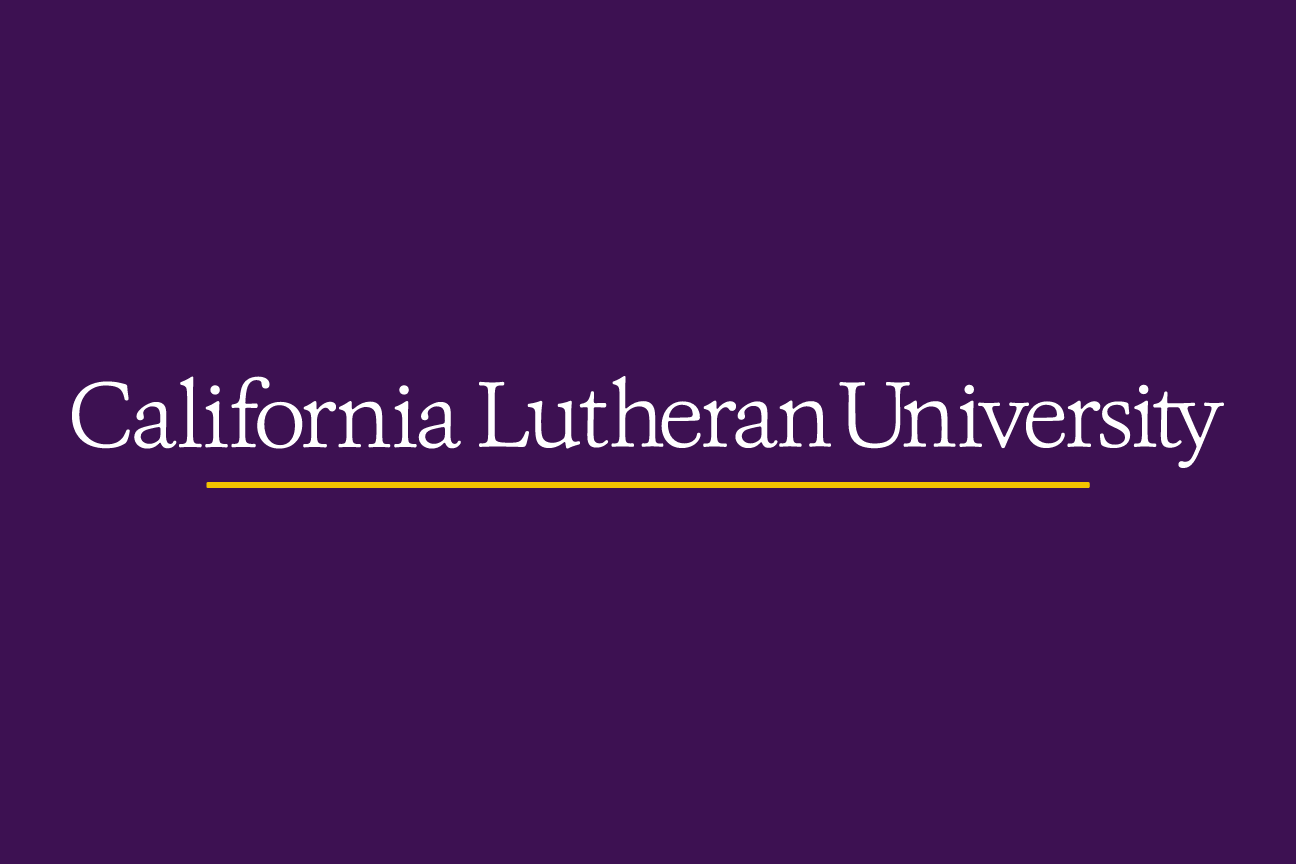 California Lutheran University horizontal wordmark, white/yellow on purple variant, cell 8