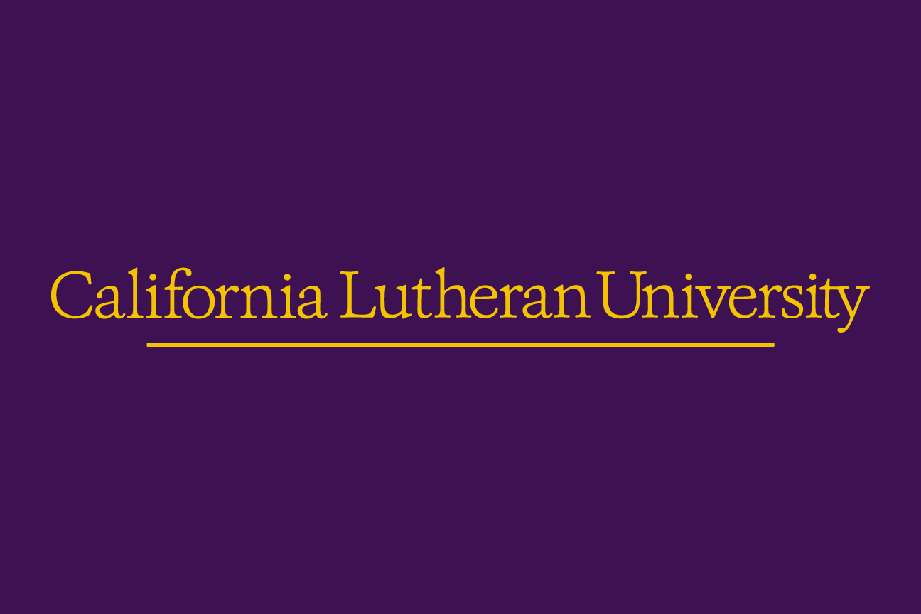 California Lutheran University horizontal wordmark, yellow on purple variant, cell 10
