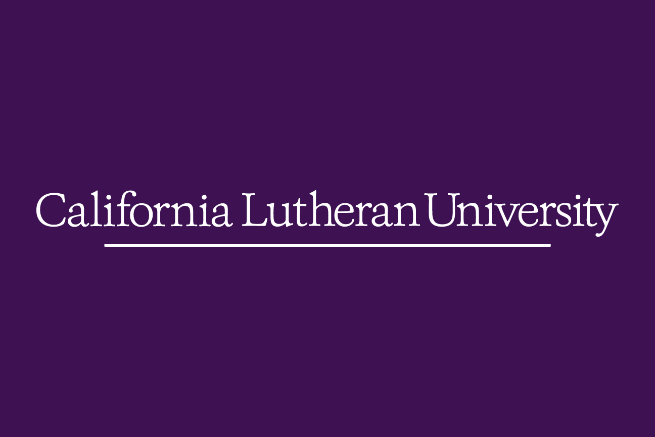 California Lutheran University horizontal wordmark, white on purple variant, cell 12