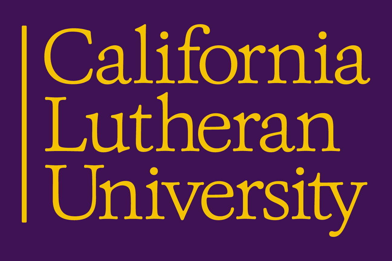 California Lutheran University stacked wordmark, yellow on purple variant, cell 16