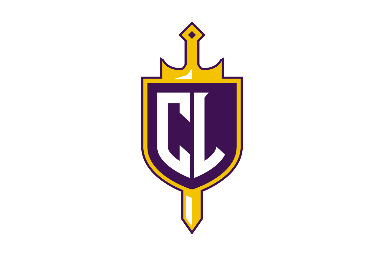 CL monogram with sword and crown, gold/purple/white variant, cell 22