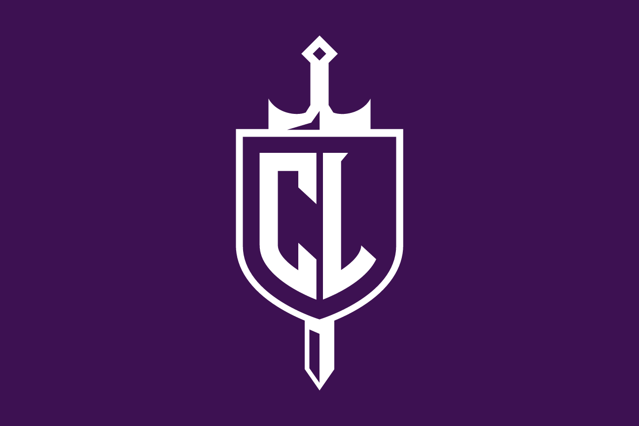 CL monogram with sword and crown, white on purple variant, cell 27
