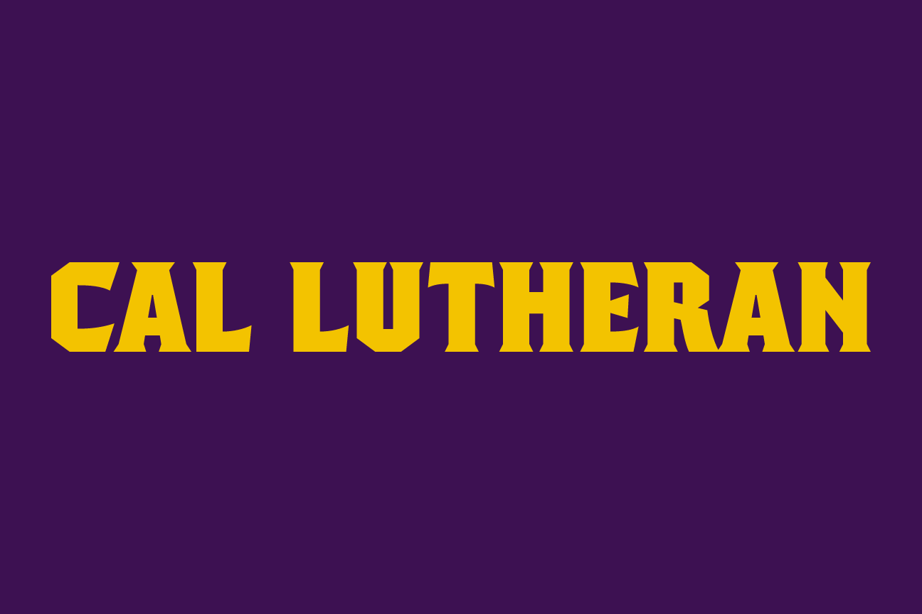 CAL LUTHERAN wordmark, gold/white on purple variant, cell 47