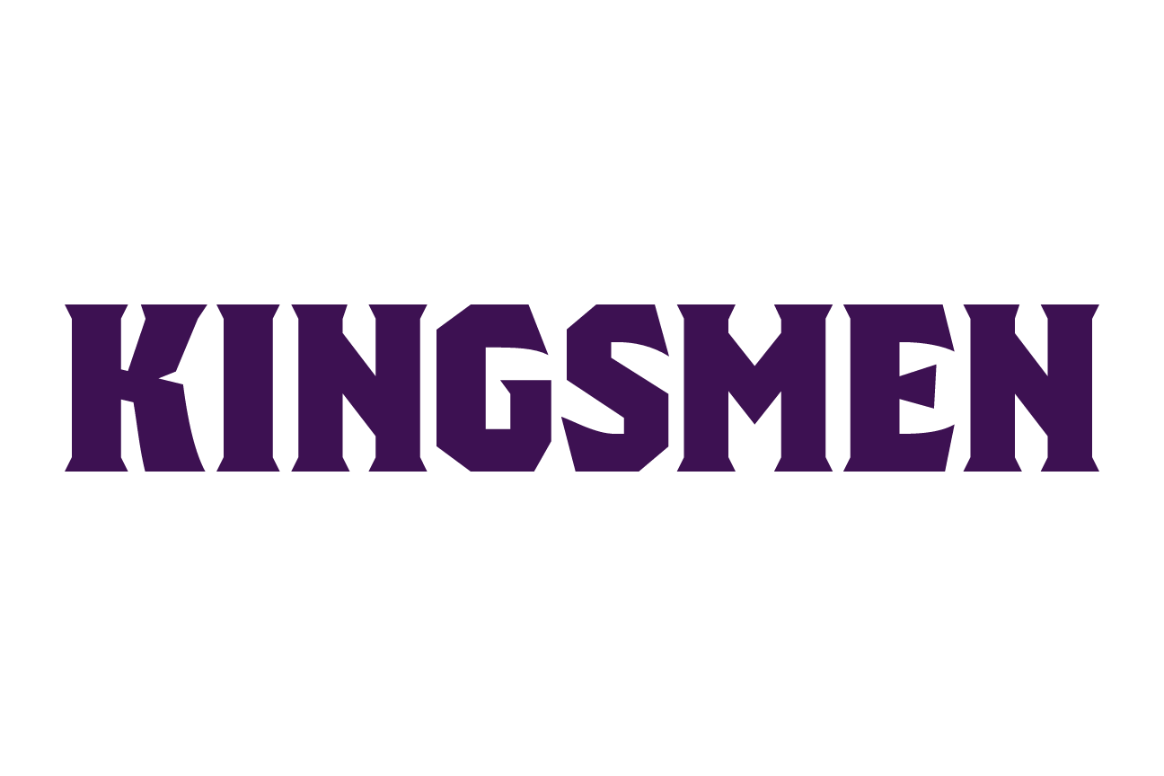 KINGSMEN wordmark, purple/gold variant, cell 52