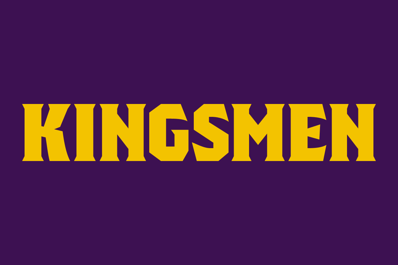 KINGSMEN wordmark, gold/white on purple variant, cell 53