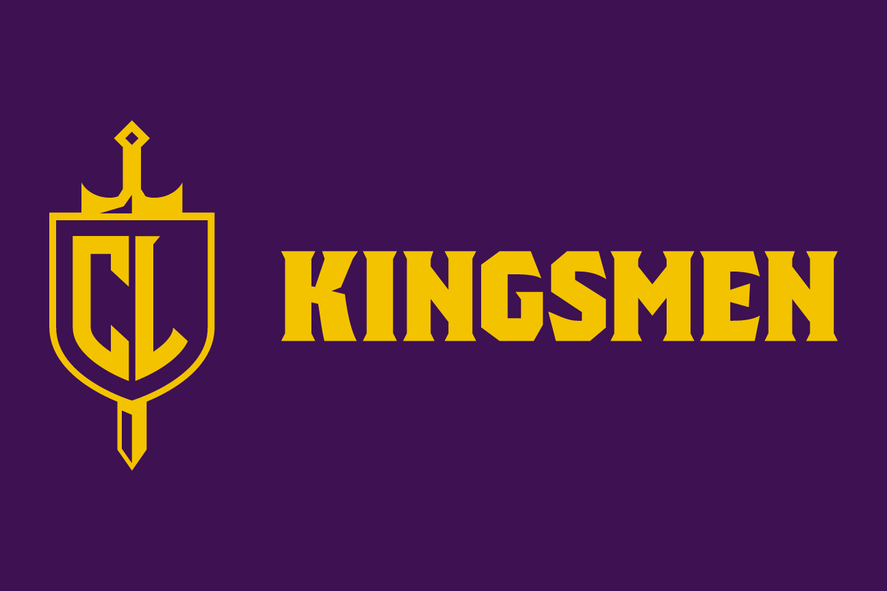 Kingsmen spirit mark, color on dark, horizontal variant, cell 95