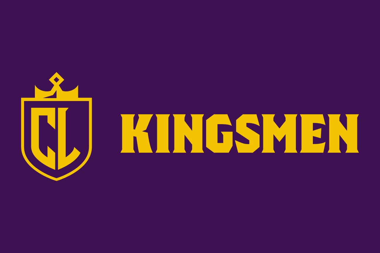 Kingsmen spirit mark, color on dark, horizontal variant, cell 98