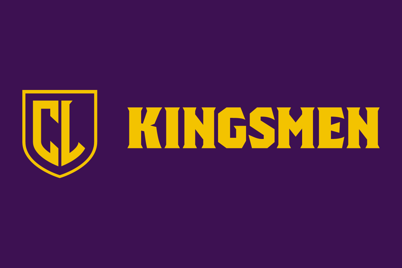 Kingsmen spirit mark, color on dark, horizontal variant, cell 101