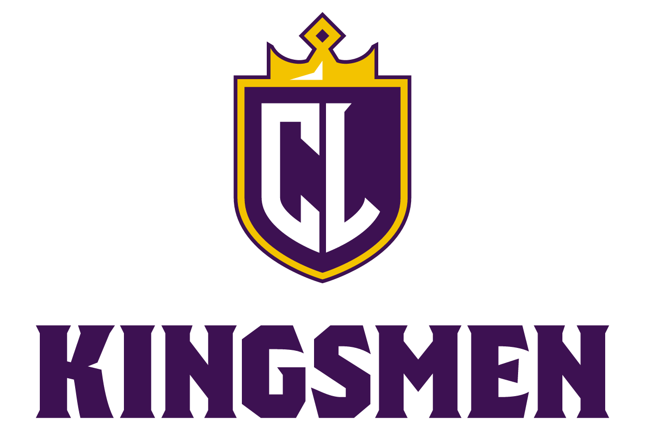 Kingsmen spirit mark, color, stacked variant, cell 103