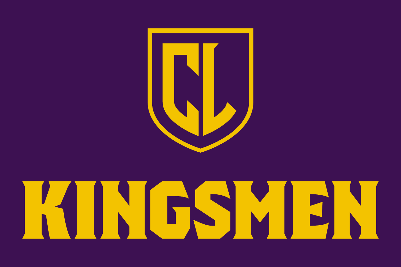 Kingsmen spirit mark, color on dark, stacked variant, cell 107