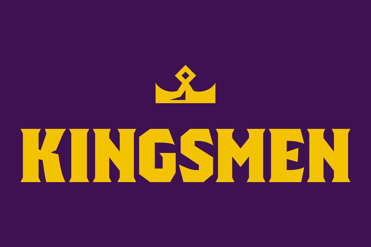 Kingsmen spirit mark, color on dark, stacked variant, cell 110