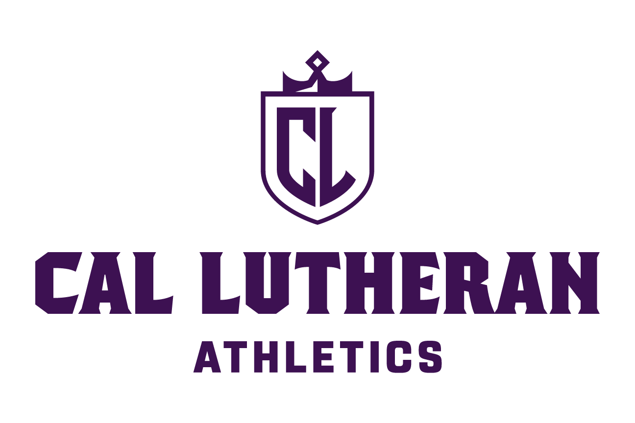 Cal Lutheran Athletics lockup, CL icon, white on dark, stacked variant, cell 132