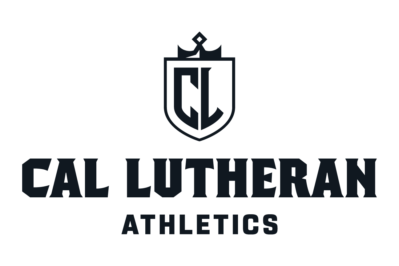 Cal Lutheran Athletics lockup, CL icon, white, stacked variant, cell 134