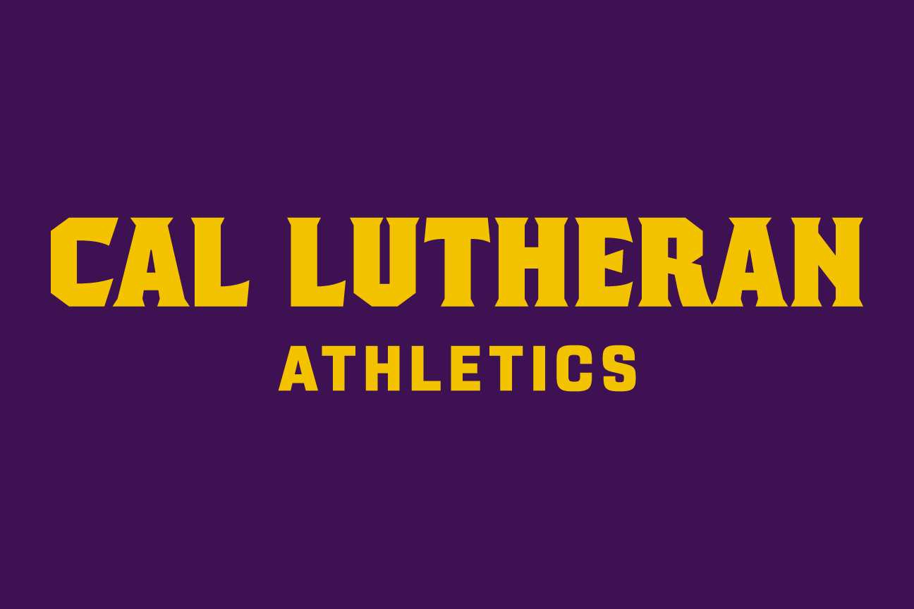 Cal Lutheran Athletics lockup, wordmark, color on dark variant, cell 143