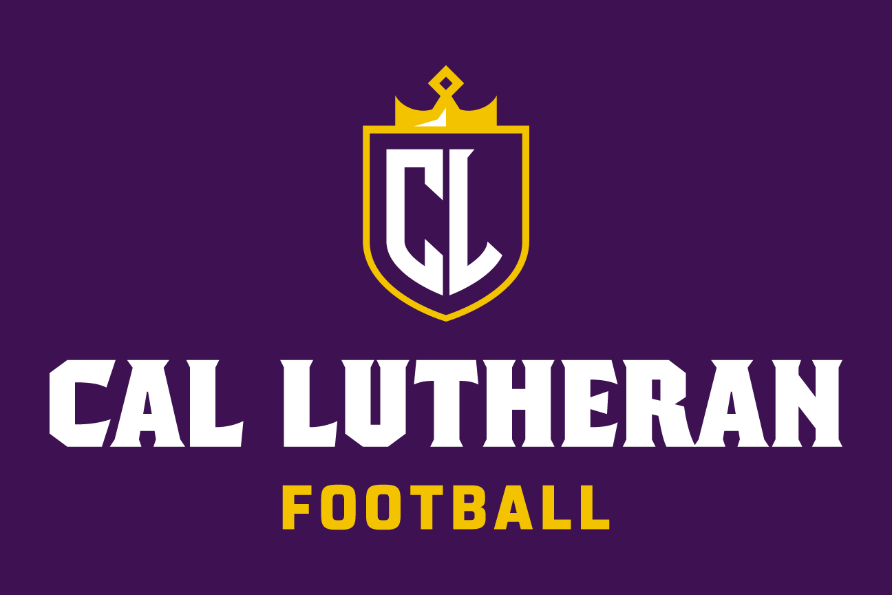 Cal Lutheran Football lockup, CL icon, color on dark, stacked variant, cell 147
