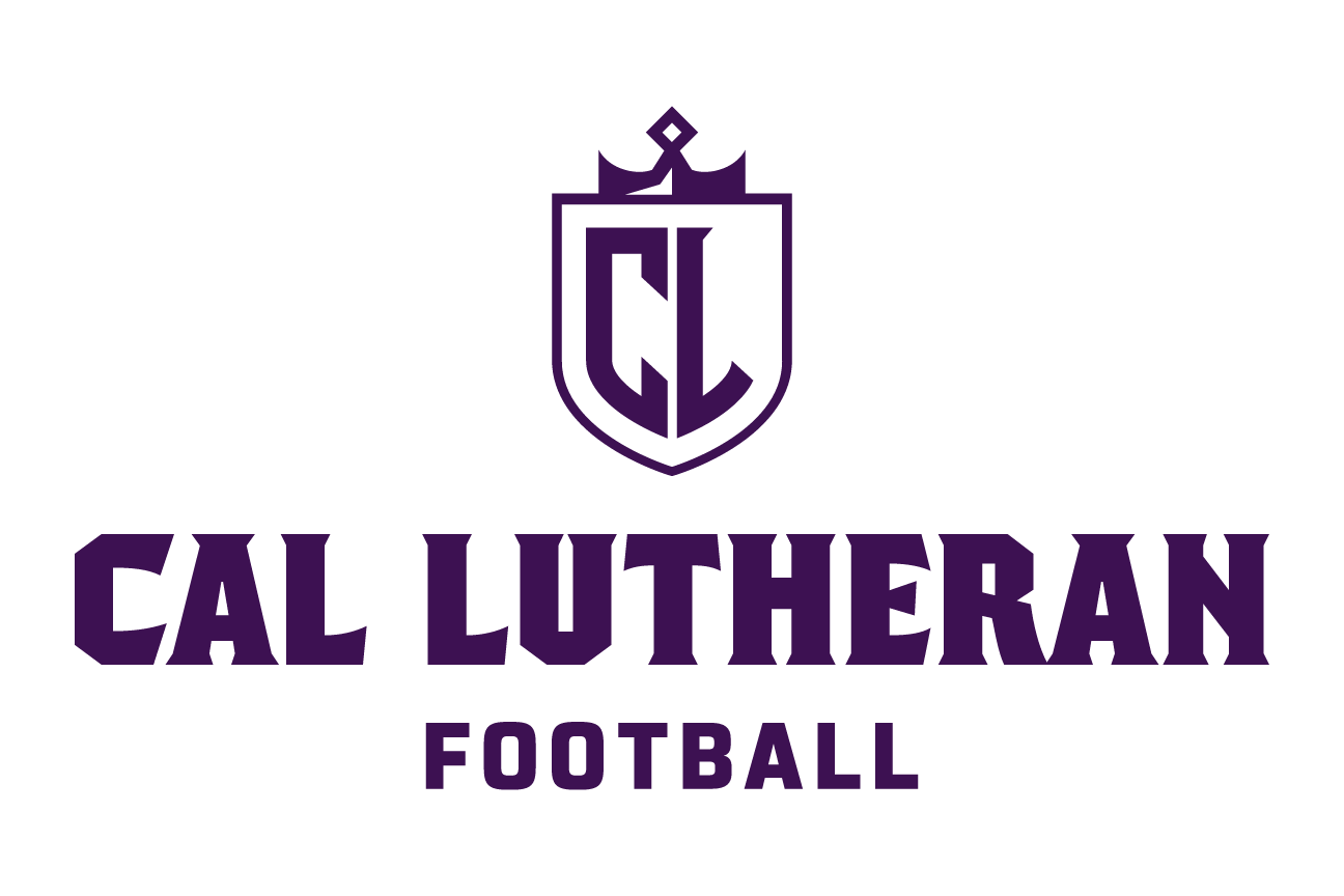 Cal Lutheran Football lockup, CL icon, white on dark, stacked variant, cell 148