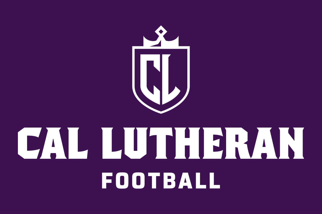 Cal Lutheran Football lockup, CL icon, white on dark, stacked variant, cell 151