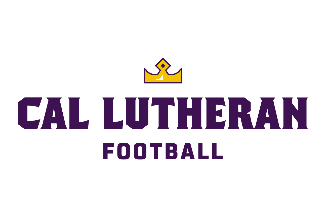 Cal Lutheran Football lockup, crown icon, color, stacked variant, cell 152