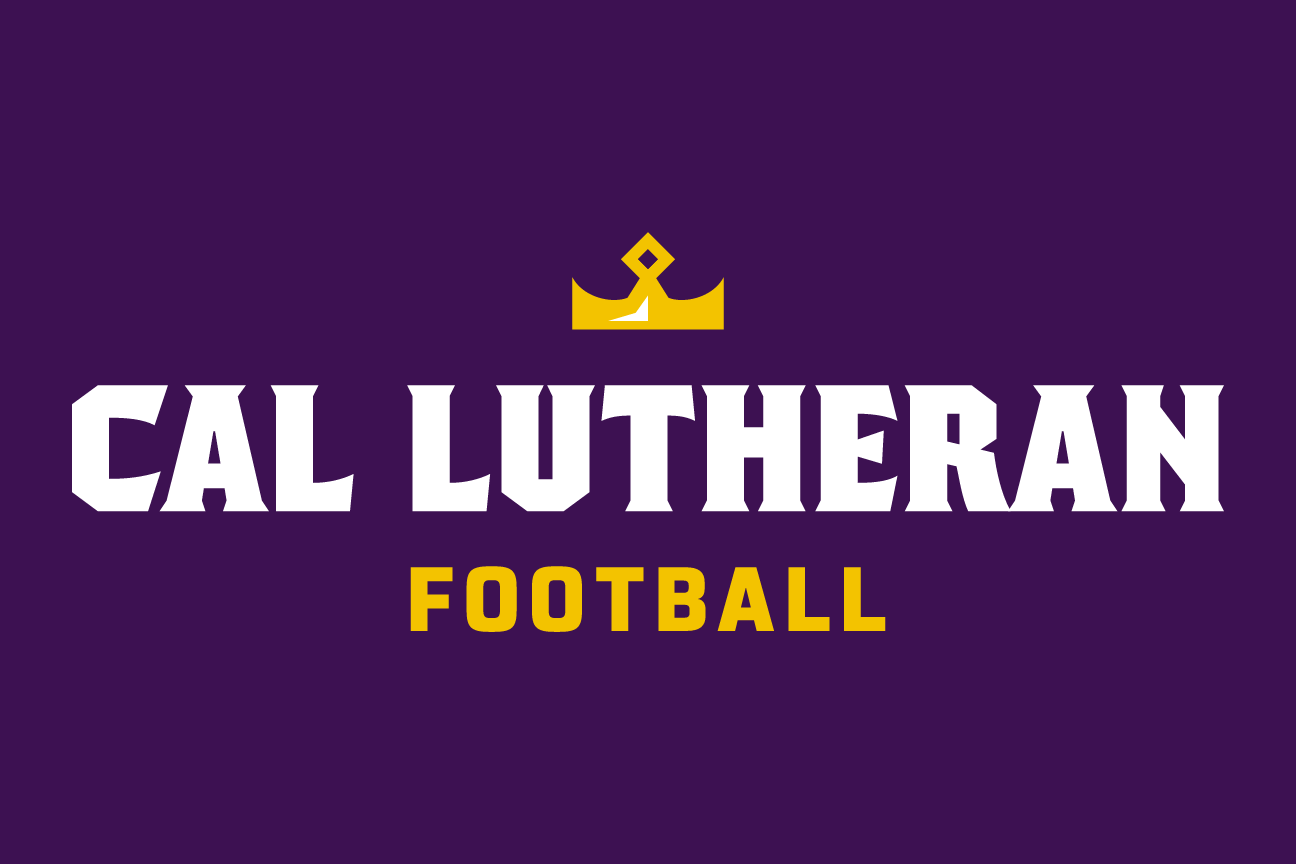 Cal Lutheran Football lockup, crown icon, color on dark, stacked variant, cell 153