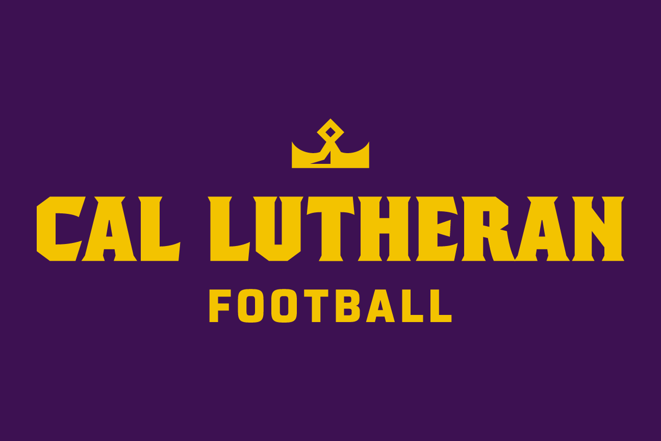 Cal Lutheran Football lockup, crown icon, color on dark, stacked variant, cell 155