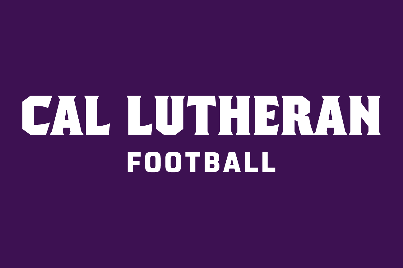 Cal Lutheran Football lockup, wordmark, white on dark variant, cell 161