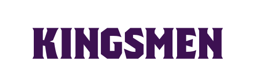 KINGSMEN wordmark, purple/gold variant, cell 52