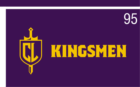 Kingsmen spirit mark, color on dark, horizontal variant, cell 95