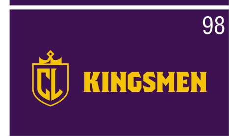 Kingsmen spirit mark, color on dark, horizontal variant, cell 98