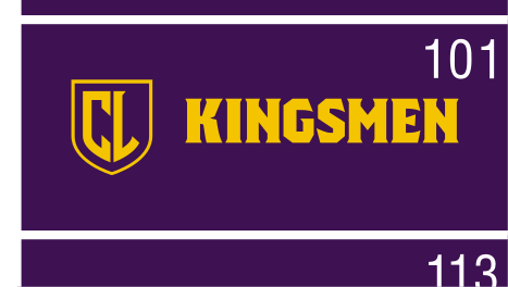Kingsmen spirit mark, color on dark, horizontal variant, cell 101