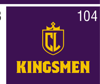 Kingsmen spirit mark, color on dark, stacked variant, cell 104