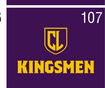 Kingsmen spirit mark, color on dark, stacked variant, cell 107