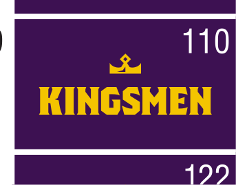 Kingsmen spirit mark, color on dark, stacked variant, cell 110
