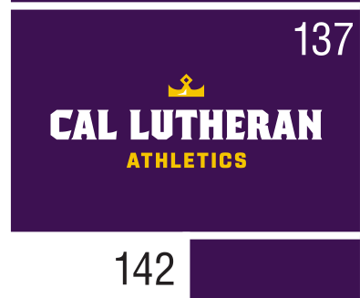 Cal Lutheran Athletics lockup, crown icon, color on dark, stacked variant, cell 137