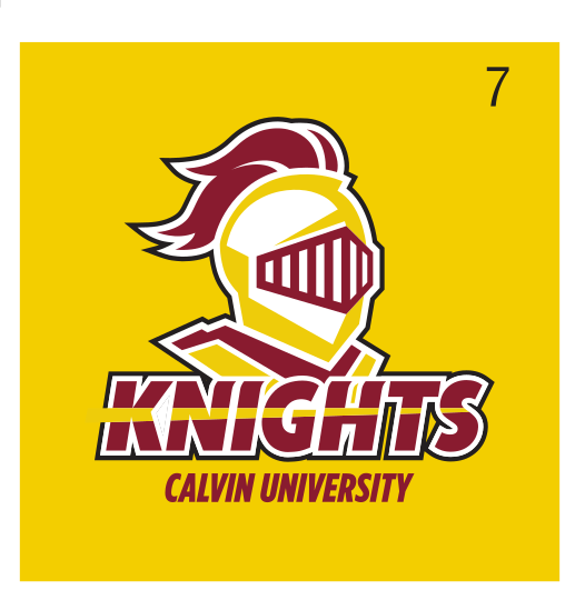 Knight head with KNIGHTS wordmark, full color on gold variant, cell 7