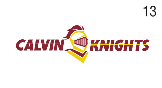 CALVIN KNIGHTS wordmark with Knight head, full color on white variant, cell 13