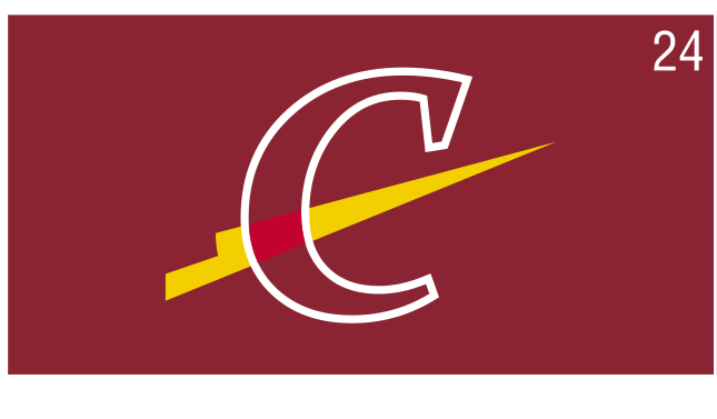 C lettermark with swoosh, maroon/gold on maroon variant, cell 24