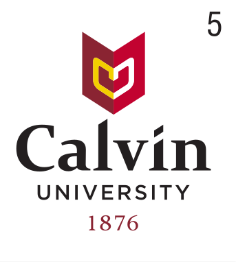 Calvin University logo, stacked, maroon/gold icon, black text, with 1876 variant, cell 59