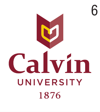 Calvin University logo, stacked, maroon/gold icon, maroon text, with 1876 variant, cell 61