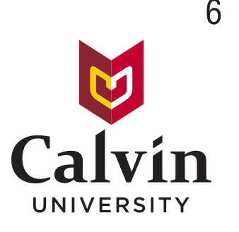 Calvin University logo, stacked, maroon/gold icon, maroon text variant, cell 65