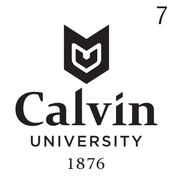 Calvin University logo, stacked, maroon/gold icon, maroon text, with 1876 variant, cell 73