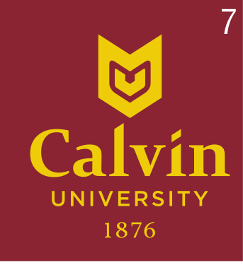 Calvin University logo, stacked, maroon/gold icon, gold text, with 1876, on maroon variant, cell 76