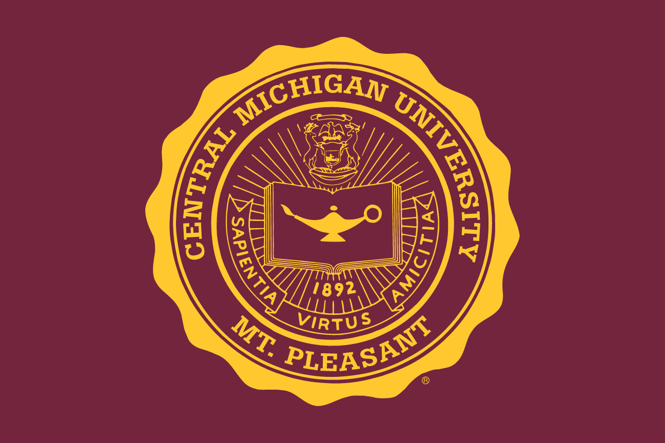 Central Michigan University Seal, one-color gold on maroon variant, cell 39