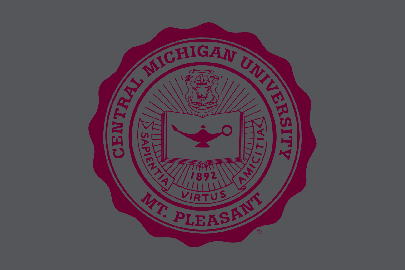 Central Michigan University Seal, one-color maroon on grey variant, cell 41