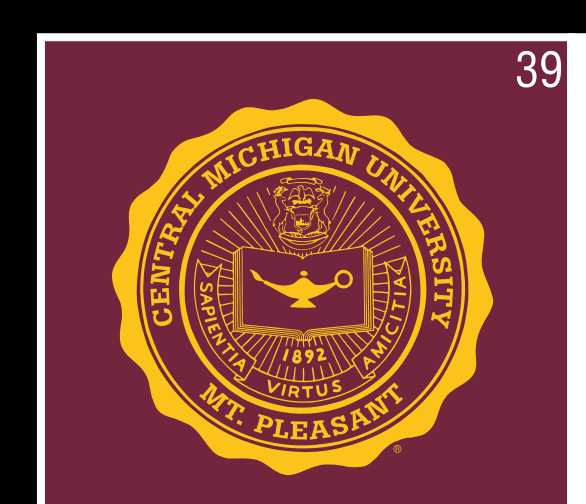 Central Michigan University Seal, one-color gold on maroon variant, cell 39