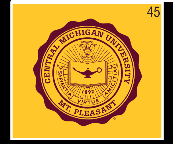 Central Michigan University Seal, one-color maroon on gold variant, cell 45