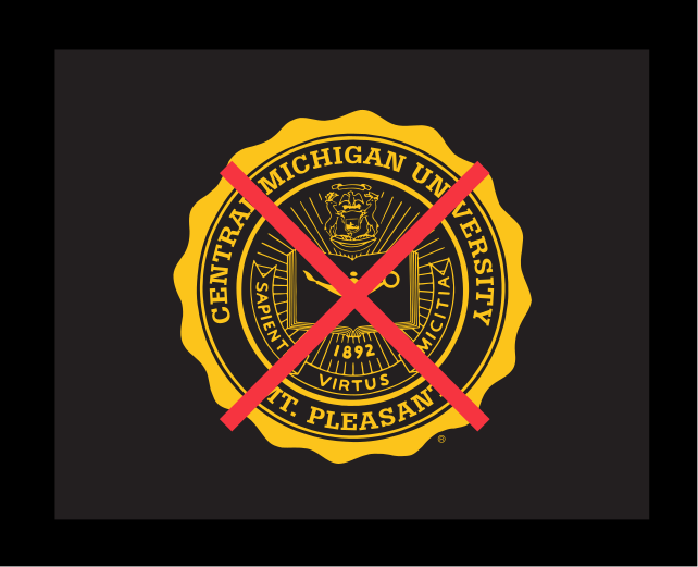 Central Michigan University Seal, gold on black (incorrect usage) variant