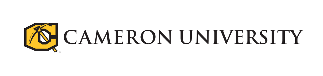Cameron University logo, horizontal single-line yellow and black variant, cell 7