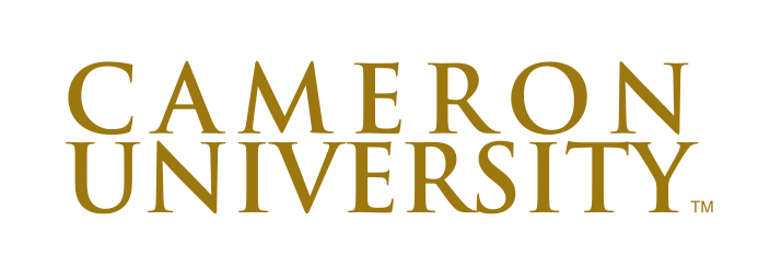 Cameron University wordmark, gold variant, cell 15